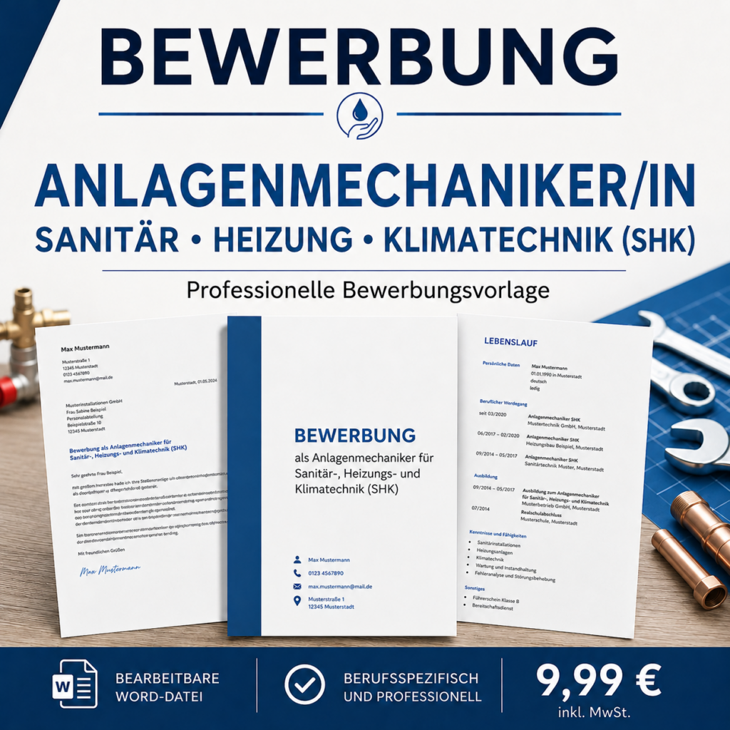 Bewerbung Anlagenmechaniker/in für Sanitär-, Heizungs- und Klimatechnik (SHK)