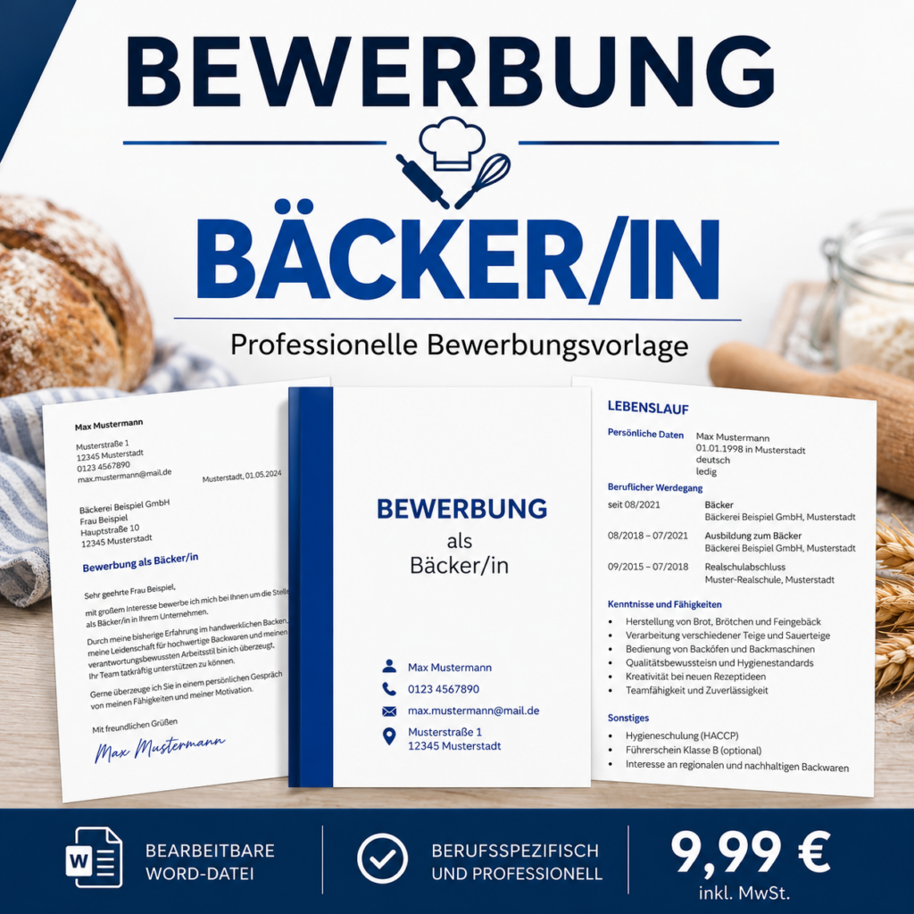 Bewerbung Bäcker/in – professionelle Bewerbungsvorlage für Ihre Bewerbung