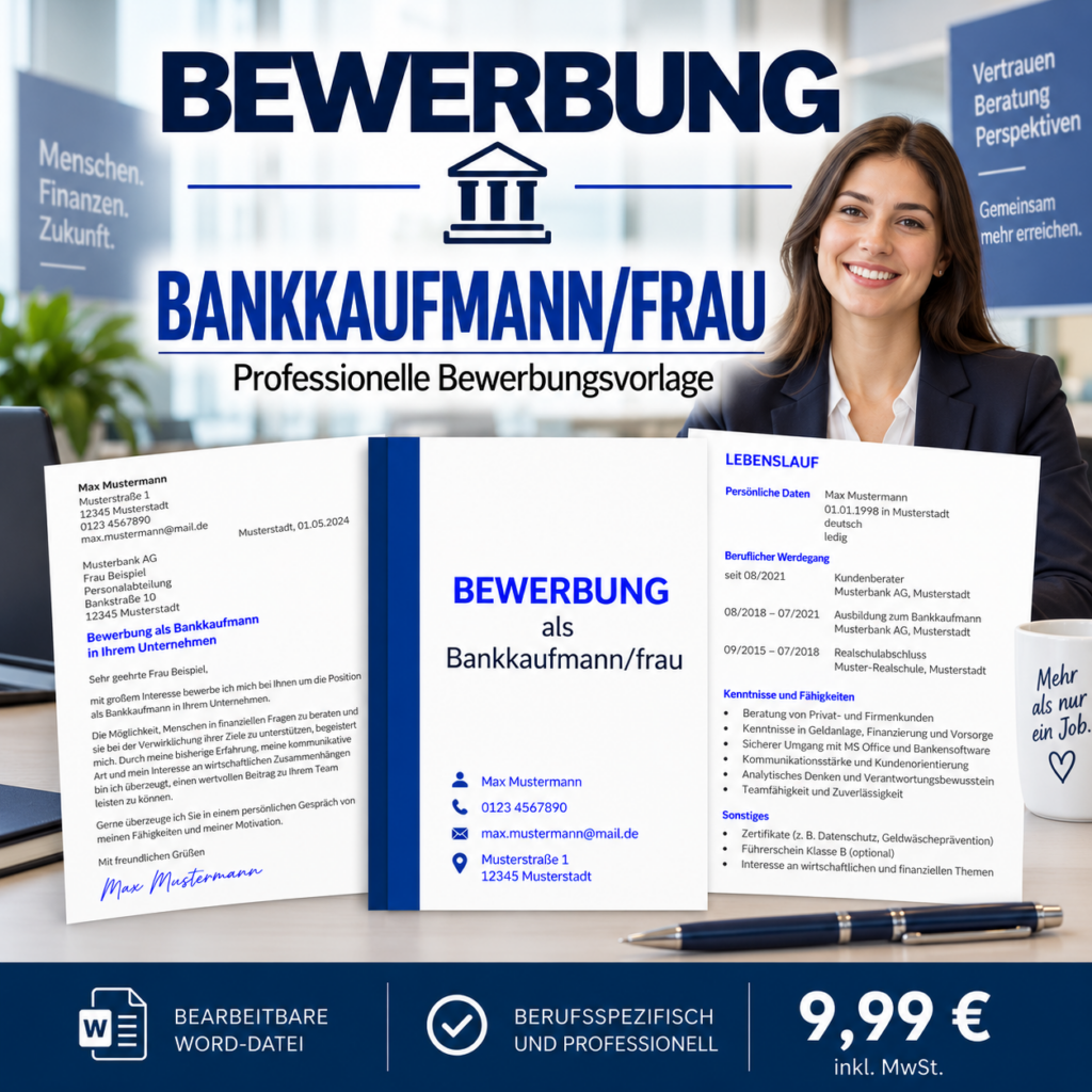 Bewerbung Bankkaufmann/frau – professionelle Bewerbungsvorlage für Ihre Bewerbung