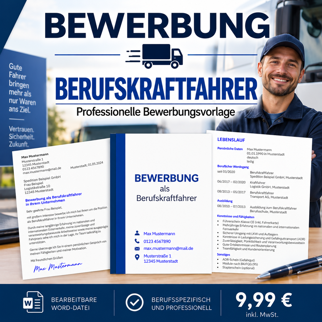 Bewerbung Berufskraftfahrer/in – professionelle Bewerbungsvorlage für Ihre Bewerbung