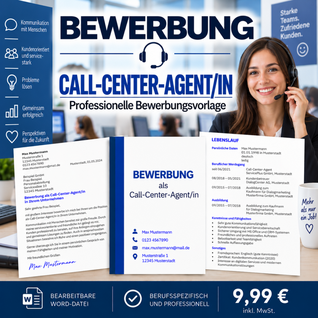 Bewerbung Call-Center-Agent/in – professionelle Bewerbungsvorlage für Ihre Bewerbung