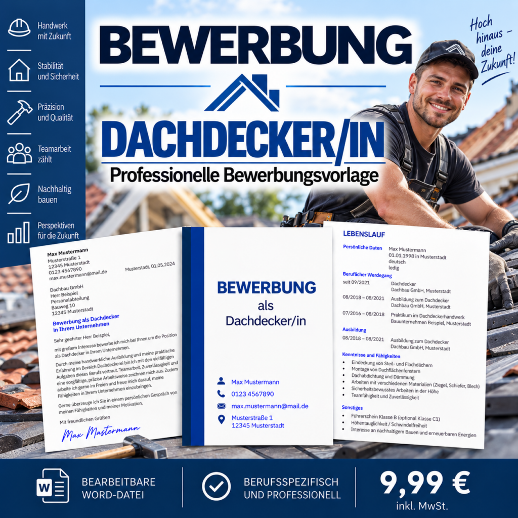 Bewerbung Dachdecker/in – professionelle Bewerbungsvorlage für Ihre Bewerbung