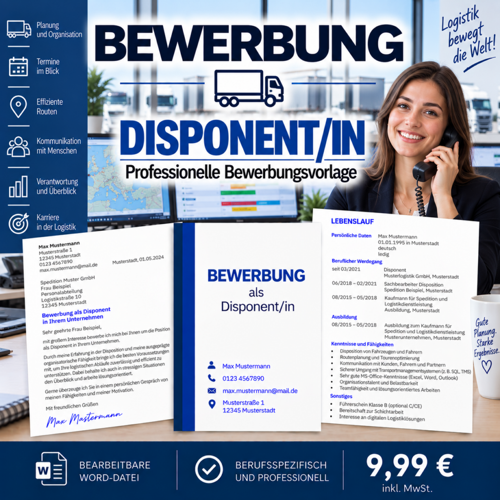Bewerbung Disponent/in – professionelle Bewerbungsvorlage für Ihre Bewerbung