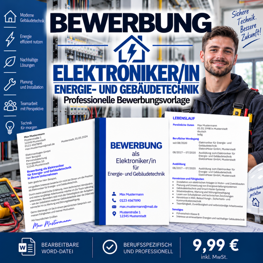 Bewerbung Elektroniker/in Energie- und Gebäudetechnik – professionelle Bewerbungsvorlage für Ihre Bewerbung