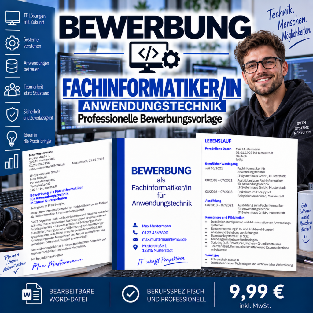 Bewerbung Fachinformatiker/in Anwendungsentwicklung – professionelle Bewerbungsvorlage für Ihre Bewerbung
