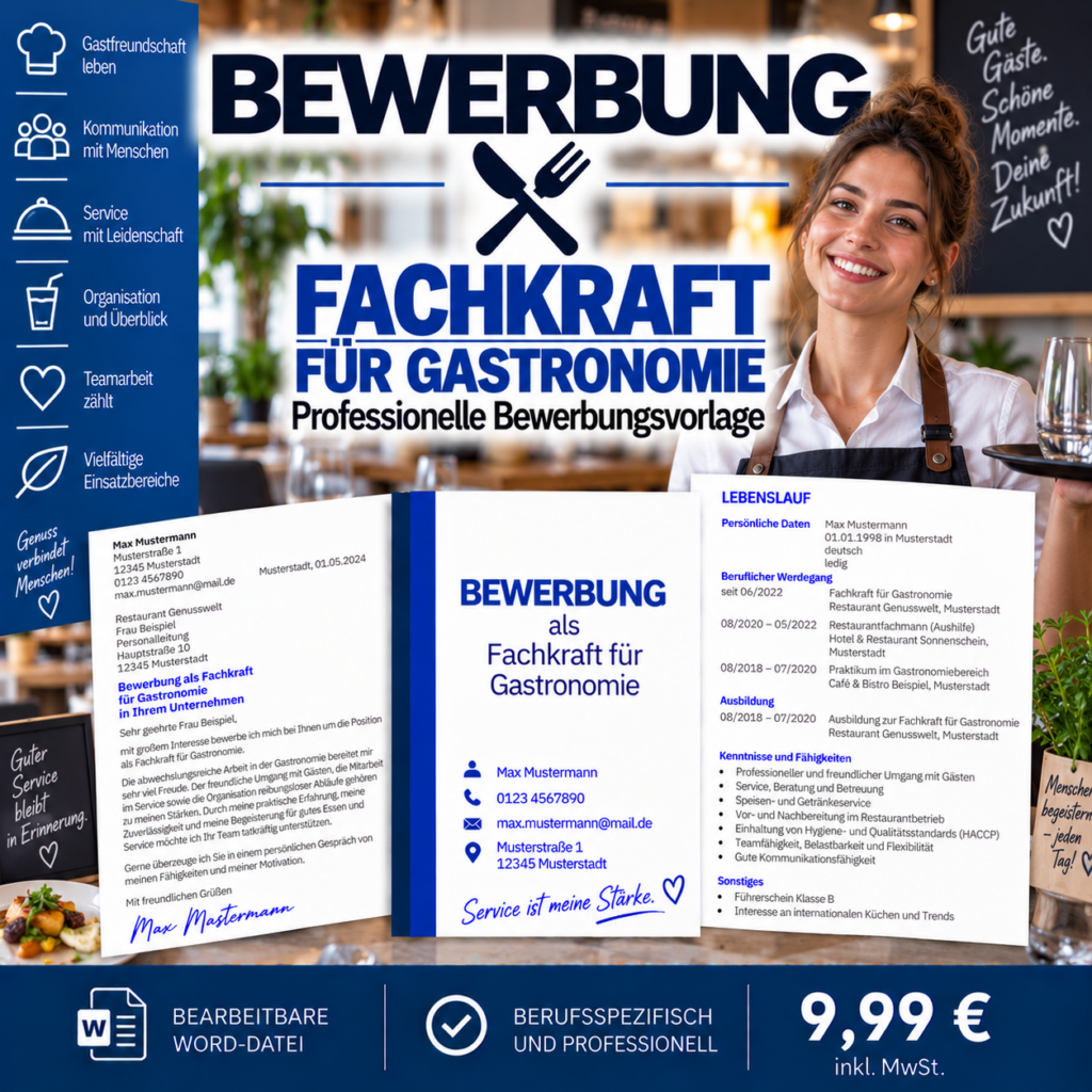 Bewerbung Fachkraft für Gastronomie – professionelle Bewerbungsvorlage für Ihre Bewerbung