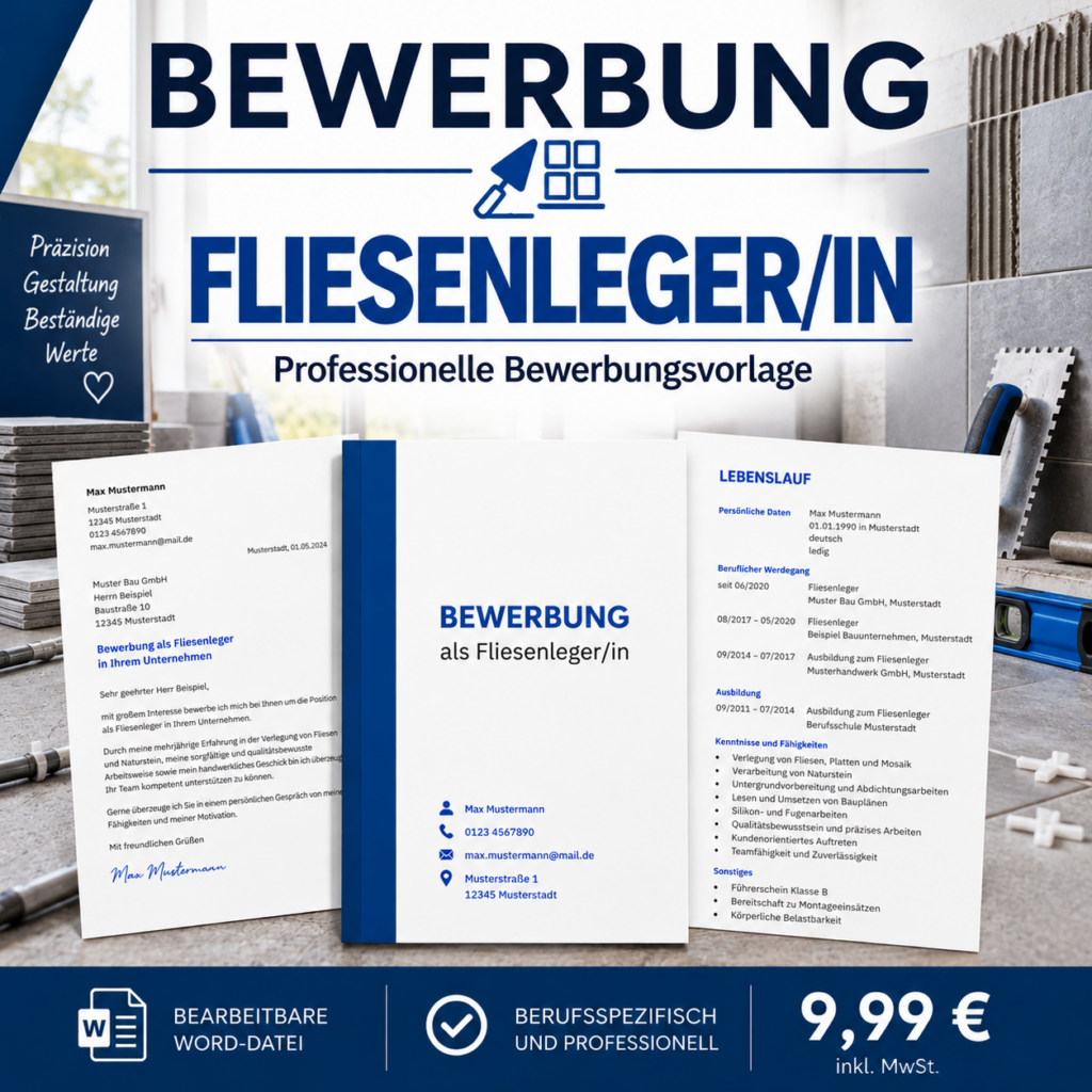 Bewerbung Fliesenleger/in – professionelle Bewerbungsvorlage für Ihre Bewerbung