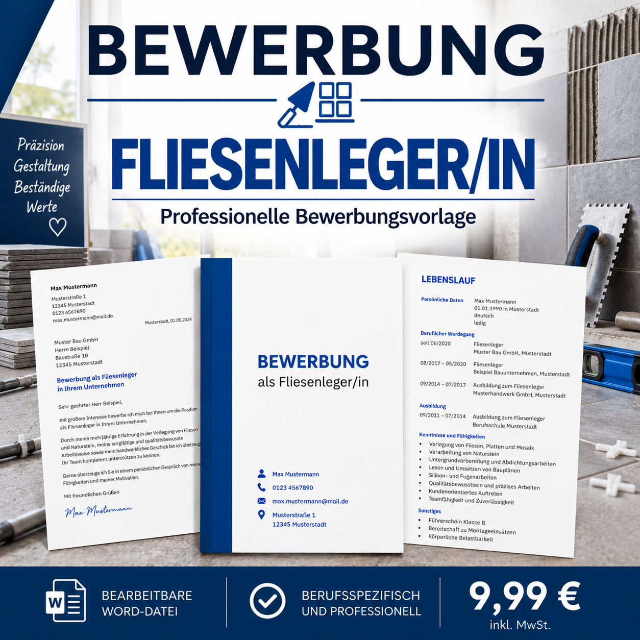Bewerbung Fliesenleger/in – professionelle Bewerbungsvorlage für Ihre Bewerbung