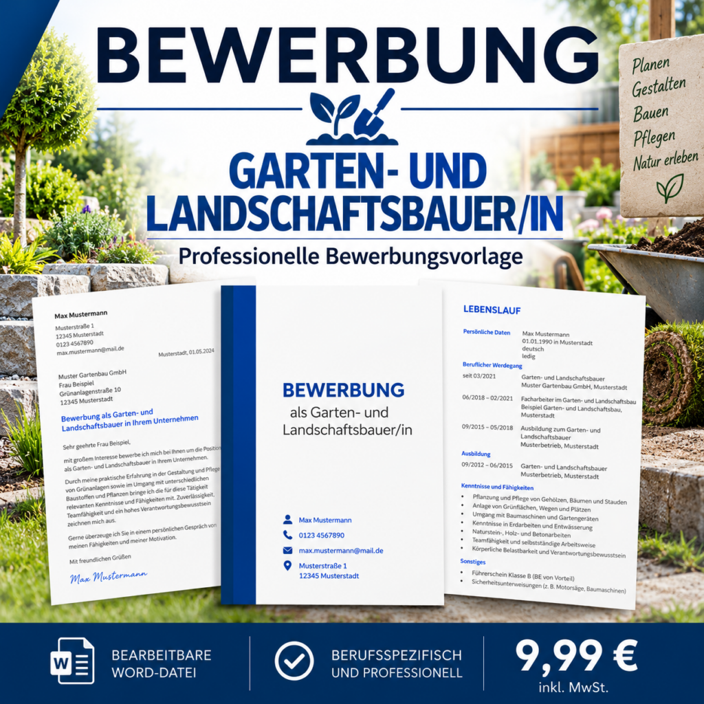 Bewerbung Garten- und Landschaftsbauer/in – professionelle Bewerbungsvorlage für Ihre Bewerbung